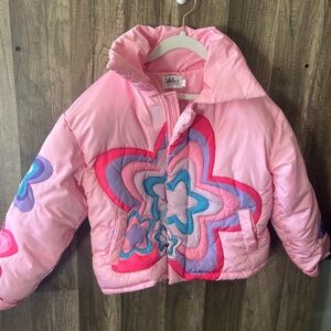 Lola + the boys Pink Puffer Star Pattern Kids Jacket size 4t girls